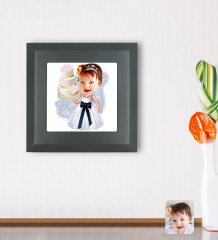 Kişiye Özel Kız Çocuk Doğum Günü Karikatürlü Ahşap Çerçeveli Taş Duvar Dekoru-2