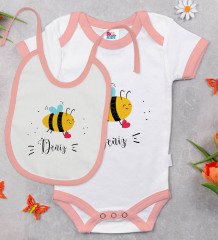 BK Kids Kişiye Özel İsimli Pembe Bebek Body Zıbın ve Mama Önlüğü Hediye Seti-29