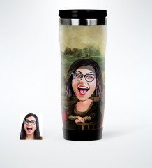 Kişiye Özel Mona Lisa Karikatürlü Çelik Termos Bardak - 1