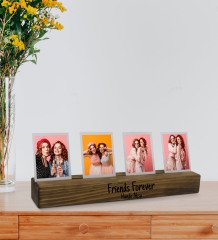 Arkadaşa Özel 4 Fotoğraflı Mesajlı Dekoratif Ahşap Stand