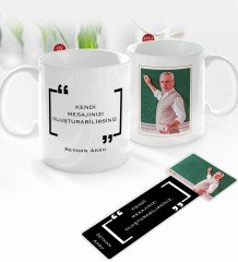Kişiye Özel Öğretmen Yağlıboya Tasarımlı Kupa Bardak ve Ahşap Kitap Ayracı-2