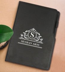 BK Gift Kişiye Özel İsimli Siyah Termo Deri Not Defteri 15x21cm-12