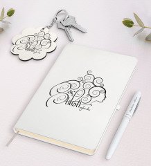 Kişiye Özel Saç Stilisti Beyaz Defter Kalem ve Anahtarlık Hediye Seti-1