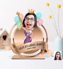Kişiye Özel Yılın En Güzel Kadını Karikatürlü 3D Ahşap Biblo Plaket - 2