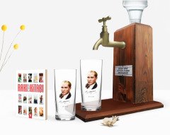 Kişiye Özel Renkli Baskılı Atatürk Temalı İkili Rakı Bardağı Ahşap Rakı Standı ve Cep Kitabı Hediye Seti-12