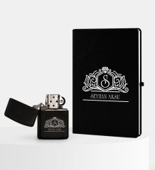 Kişiye Özel İsimli Siyah Defter ve Benzinli Çakmak Seti - 13