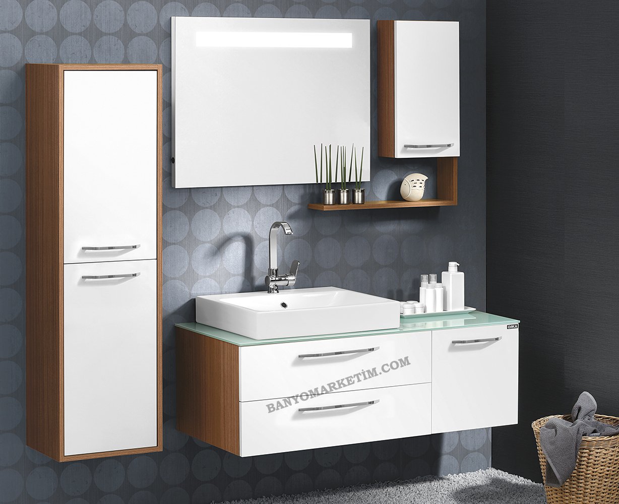 Orka Heybeli 120 Banyo Dolabı Sol + Boy Dolabı 40 Teak