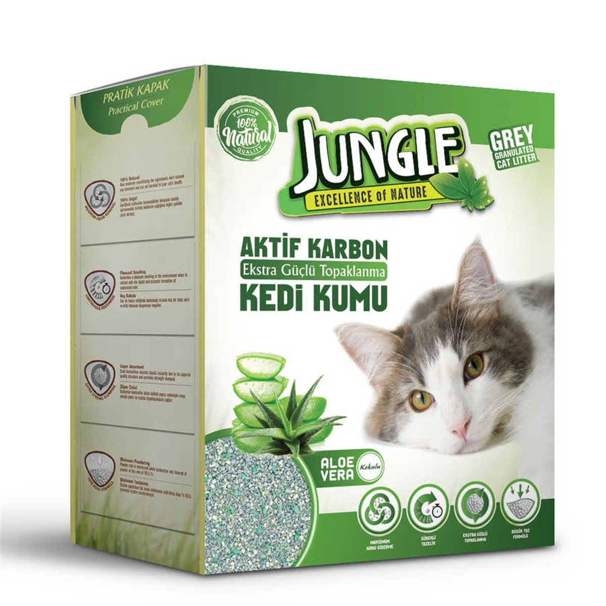 Jungle Karbonlu Aloe Veralı Gri Bentonit Kedi Kumu 6lt Petza