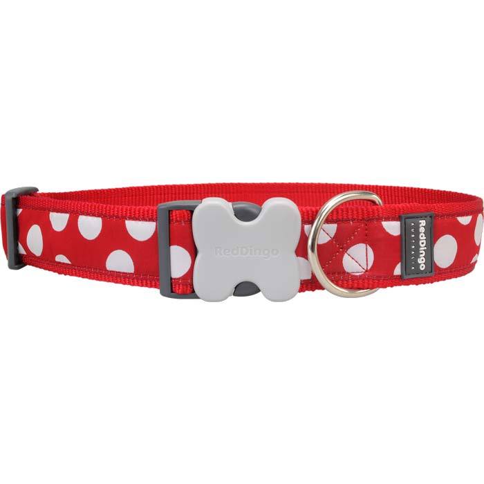 red dingo puantiyeli kopek boyun tasmasi dev irk 40mm kirmizi beyaz petza