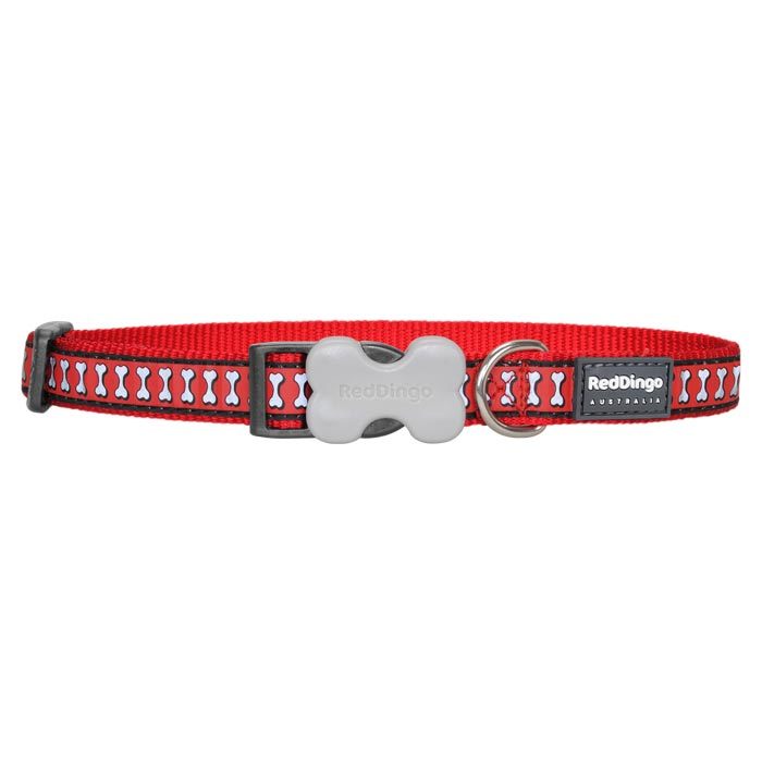 Red Dingo Fosforlu Kemik Desenli Kopek Boyun Tasmasi 15 Mm Kirmizi Petza