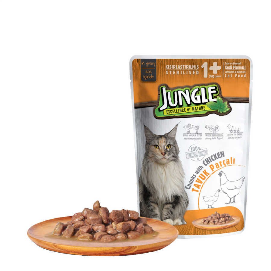 Jungle Pouch Kısır Kedi Tavuklu Tavuklu Soslu Yaş Mama Petza