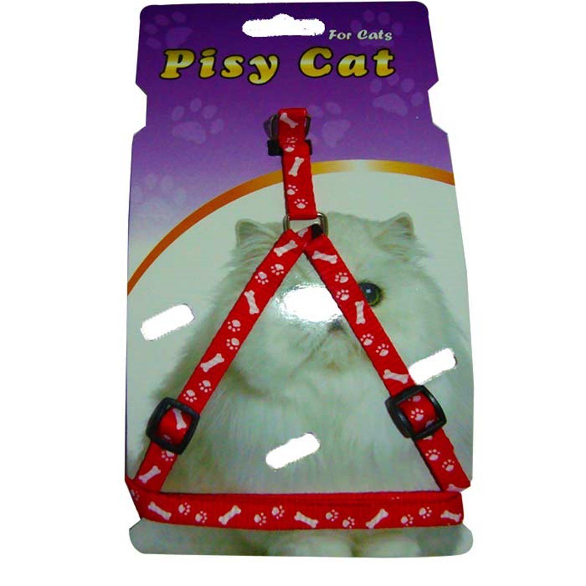 Pisy Cat Kemik Desenli Kırmızı Kedi Göğüs Tasması Petza