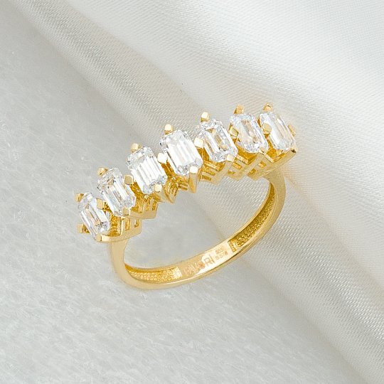 Favori Gold Baget Yedi Tasli 14 Ayar Yuzuk Favori 7 Tas Altin Yuzuk