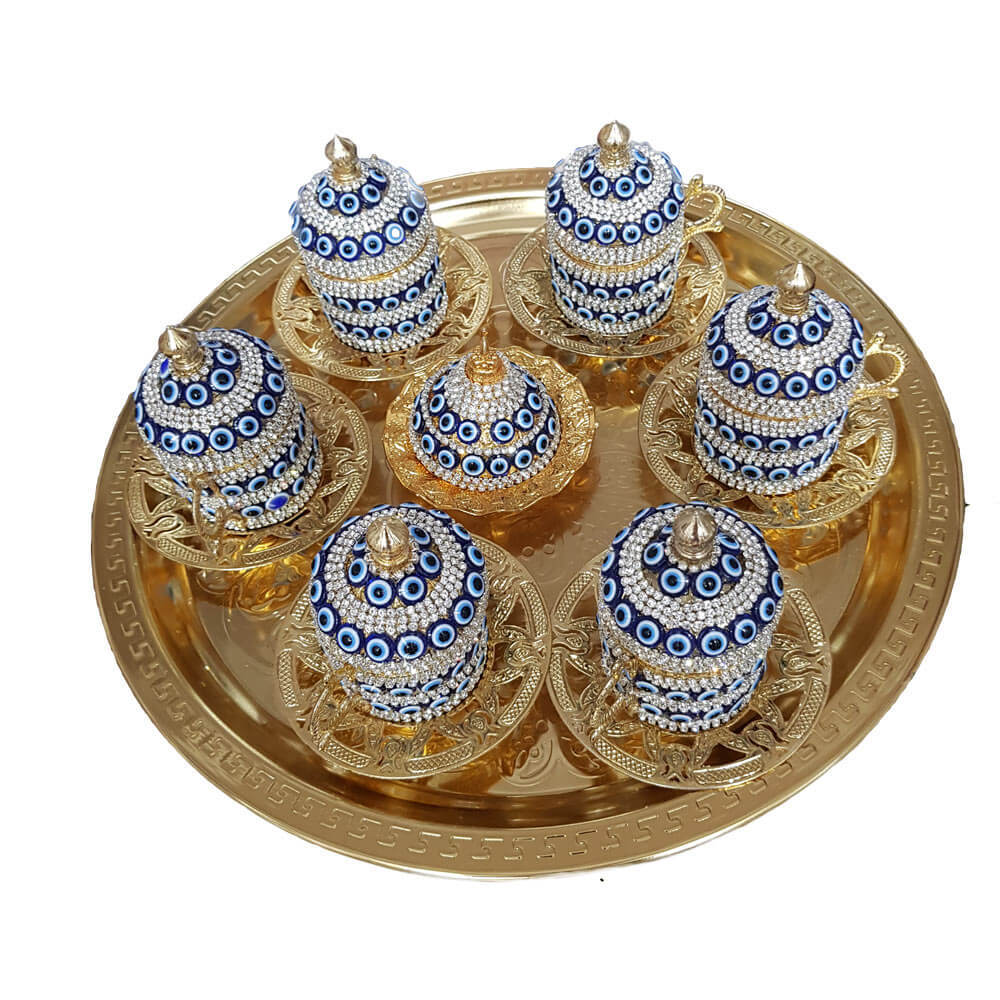 8�Li Gold Nazar Boncuklu Lokumluk Kahve Fincanı Set